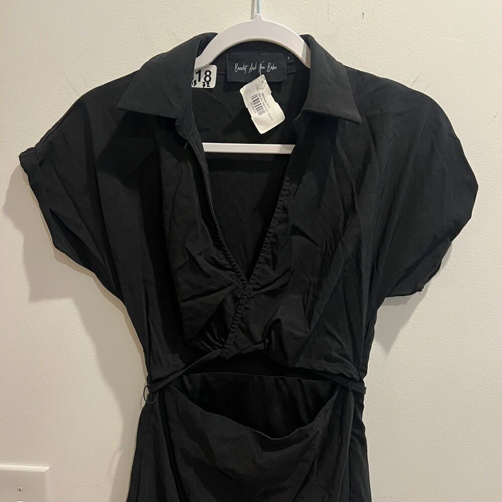 Bandit & The Babe Women Black Midway Mini Dress M Vneck Cut-Out Cap Sleeve Nwt — image 6 of 8